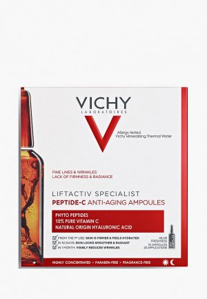 Сыворотка для лица Vichy LIFTACTIV Specialist Peptide-C, концентрированная антивозрастная, в ампулах, 10*1,8 мл. Цвет: прозрачный