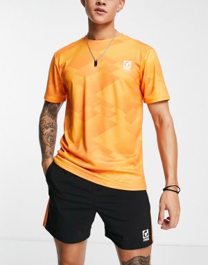 Оранжевая спортивная футболка с геометрическим рисунком Performance-Черный цвет Gym 365