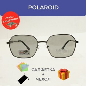Солнцезащитные очки , шестиугольные, оправа: металл, фотохромные, серый Polar Eagle. Цвет: серый