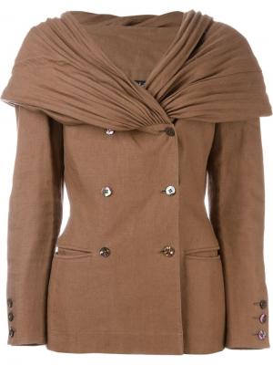 Двубортная куртка Claude Montana Vintage. Цвет: коричневый