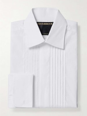 Рубашка-смокинг из хлопкового поплина со складками и двойными манжетами , белый Favourbrook