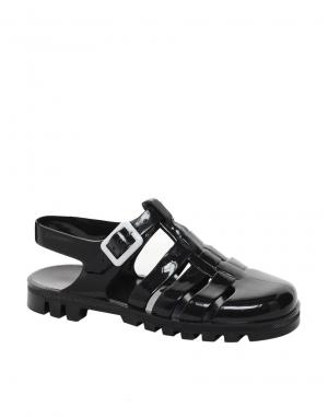 Черные силиконовые сандалии с ремешком через пятку Juju. Цвет: черный