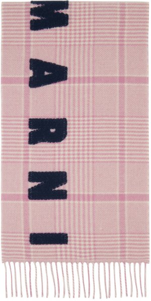 Розово-белый шарф в клетку с логотипом Marni