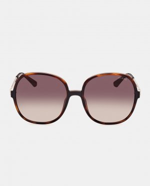 Женские солнцезащитные очки оверсайз гаванского цвета с металлическими дужками , темно коричневый Guess