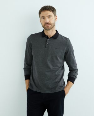 Мужская рубашка-поло из мерсеризованного жаккарда стандартного кроя трехцветного с длинными рукавами, черный Roberto Verino
