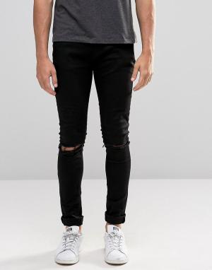 Супероблегающие джинсы с рваными коленями Criminal Damage. Цвет: черный