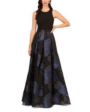 Жаккардовое платье с цветочным принтом , цвет Blue Aidan Mattox