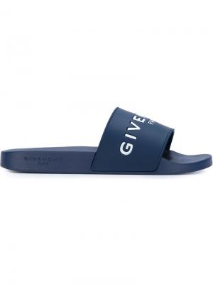Открытые сандалии с принтом-логотипом Givenchy. Цвет: синий