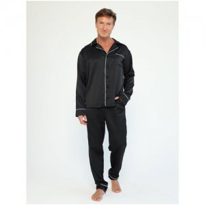 Пижама мужская из шелка с брюками и рубашкой Черный Размер 50 Малиновые сны. Цвет: черный