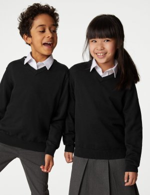 2 пары школьных джемперов унисекс из чистого хлопка (3–18 лет) , черный Marks & Spencer
