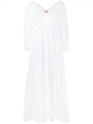 Платье макси с длинными рукавами и вышивкой Ermanno Scervino. Цвет: белый