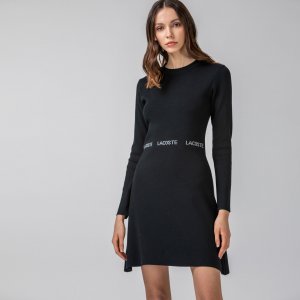 Платья и юбки Платье с круглым вырезом длинными рукавами Lacoste. Цвет: чёрный