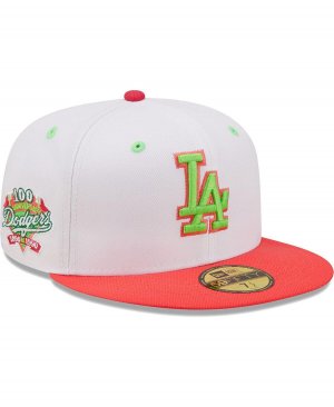 Мужская белая, коралловая облегающая шляпа Los Angeles Dodgers 100th Anniversary Strawberry Lolli 59Fifty New Era