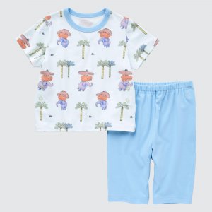 Пижама UNIQLO «Прогулка со слоном» с короткими рукавами, синий