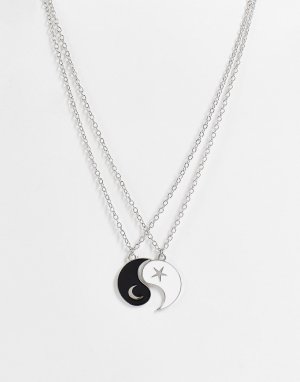 Серебристое ожерелье для лучших друзей в виде символа Инь и Ян -Серебристый DesignB London