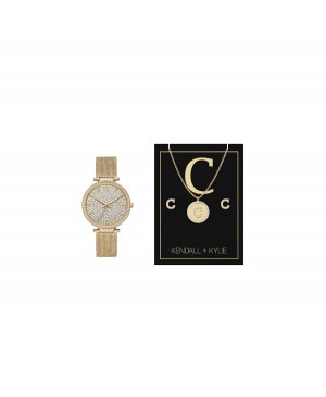 Женские аналоговые золотистые часы-браслет из металлического сплава, 38 мм, подарочный набор , золотой Kendall + Kylie