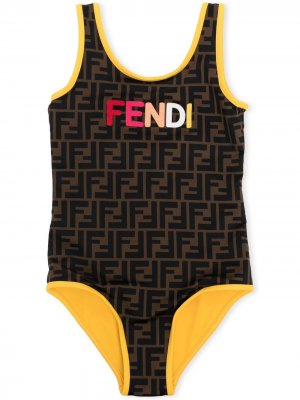 FF-logo print swimsuit Fendi Kids. Цвет: коричневый