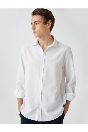 Базовая рубашка Классический воротник с манжетами Длинный рукав Приталенный крой Без железа , белый Koton