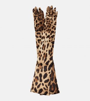 Перчатки из смесового шелка с леопардовым принтом x kim kardashian , коричневый Dolce&Gabbana