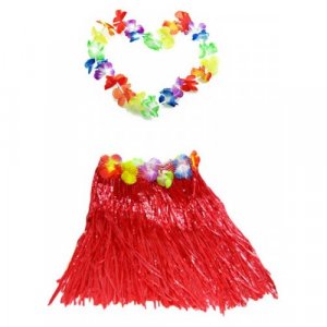 Гавайская юбка 40 см красная, гавайское ожерелье 96 Happy Pirate. Цвет: красный