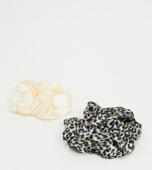 Эксклюзивный набор из 2 атласных резинок для волос (кремовая / с леопардовым принтом) London-Мульти My Accessories