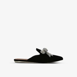 Бархатные туфли-мофели на плоской подошве Olive Bow, украшенные кристаллами, черный Kurt Geiger London