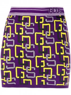 Трикотажная юбка мини с логотипом Gcds. Цвет: фиолетовый