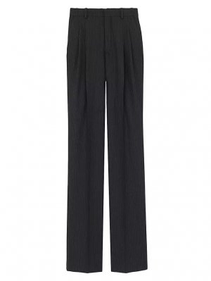 Широкие брюки из шерстяной фланели в полоску , цвет noir craie Saint Laurent