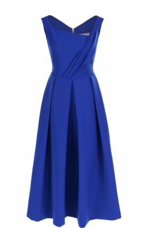 Приталенное платье-миди со складками PREEN by Thornton Bregazzi. Цвет: голубой