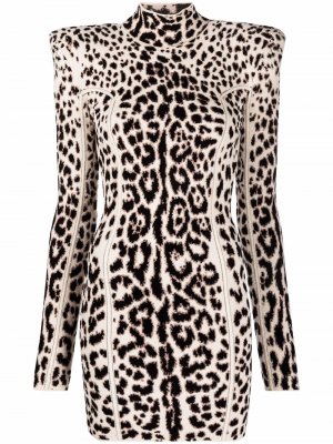 Платье мини с леопардовым принтом Roberto Cavalli. Цвет: бежевый