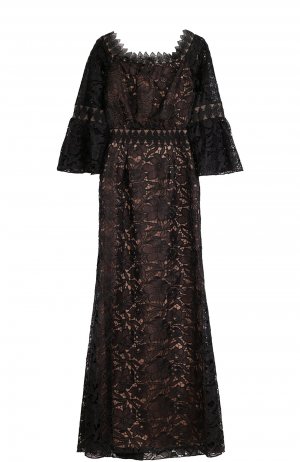 Приталенное кружевное платье-макси Tadashi Shoji. Цвет: чёрный