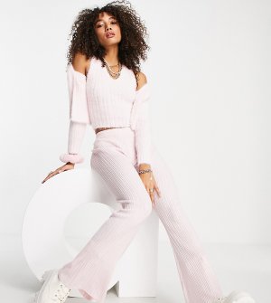 Розовые пушистые расклешенные брюки в рубчик от комплекта Inspired-Розовый цвет Reclaimed Vintage