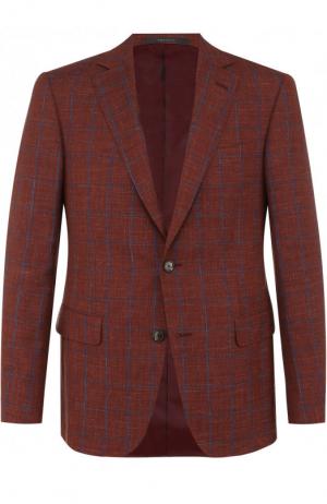 Однобортный пиджак из смеси шерсти и льна с шелком Pal Zileri. Цвет: красный