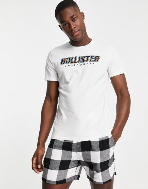 Комплект одежды для дома из шорт в черную клетку и футболки с логотипом на груди -Черный Hollister