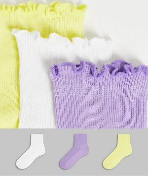 Набор из 3 пар хлопковых носков белого, сиреневого и желтого цвета POP-Многоцветный Hunkemoller