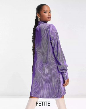 Пурпурное плиссированное платье с длинными рукавами NaaNaa