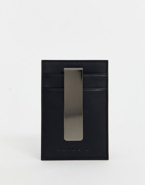 Черный кожаный кошелек для карт с зажимом купюр ASOS DESIGN