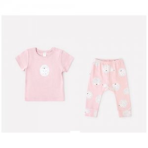 Комплект одежды  для девочек, кофта и футболка брюки, повседневный стиль, пояс на резинке, манжеты, размер 92, розовый crockid. Цвет: розовый