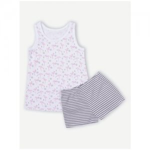 753741997 Комплект: Майка, шорты Flamingo, , размер 128, цвет Белый Liza Volkova. Цвет: белый/розовый