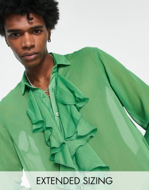 Зеленая прозрачная рубашка стандартного кроя с рюшами спереди ASOS DESIGN