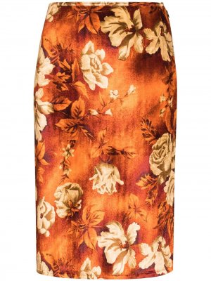 Юбка миди с цветочным принтом Kwaidan Editions. Цвет: оранжевый