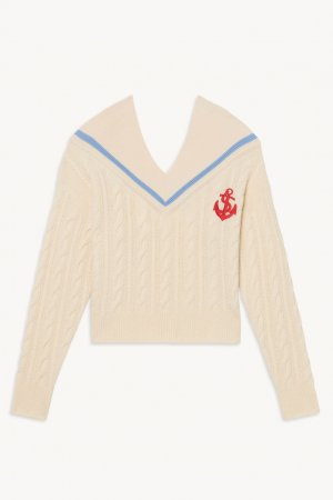 Пуловер цвета экрю с морской отделкой Sandro. Цвет: бежевый