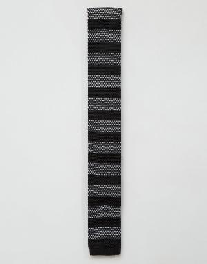 Вязаный галстук в полоску 7X. Цвет: черный
