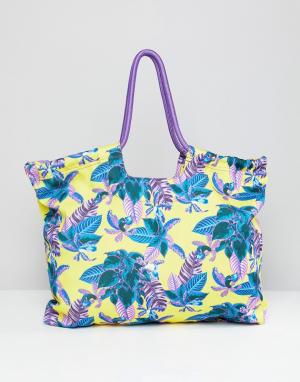 Пляжная сумка с тропическим принтом Monki. Цвет: желтый
