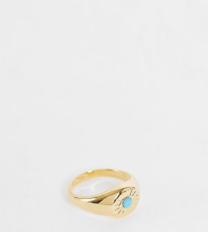 Позолоченное кольцо-печатка с отделкой «Третий глаз» и голубым камнем -Золотистый Orelia