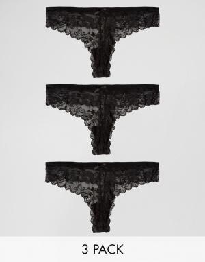 Комплект из 3 кружевных стрингов Ann Summers. Цвет: черный