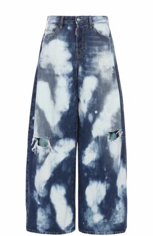 Широкие джинсы с потертостями Dsquared2. Цвет: синий