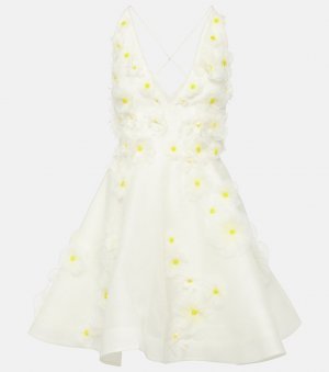 Мини-платье из льна и шелка daisy с цветочной аппликацией , белый Zimmermann
