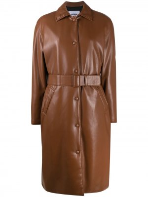 Однобортное пальто с поясом MSGM. Цвет: коричневый