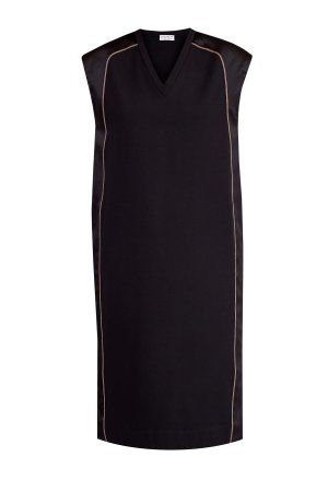 Платье из гладкого джерси с атласными вставками и украшением Мониль BRUNELLO CUCINELLI. Цвет: черный